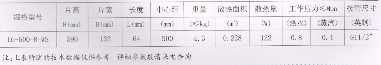 大代散热器_朗格500系列技术参数